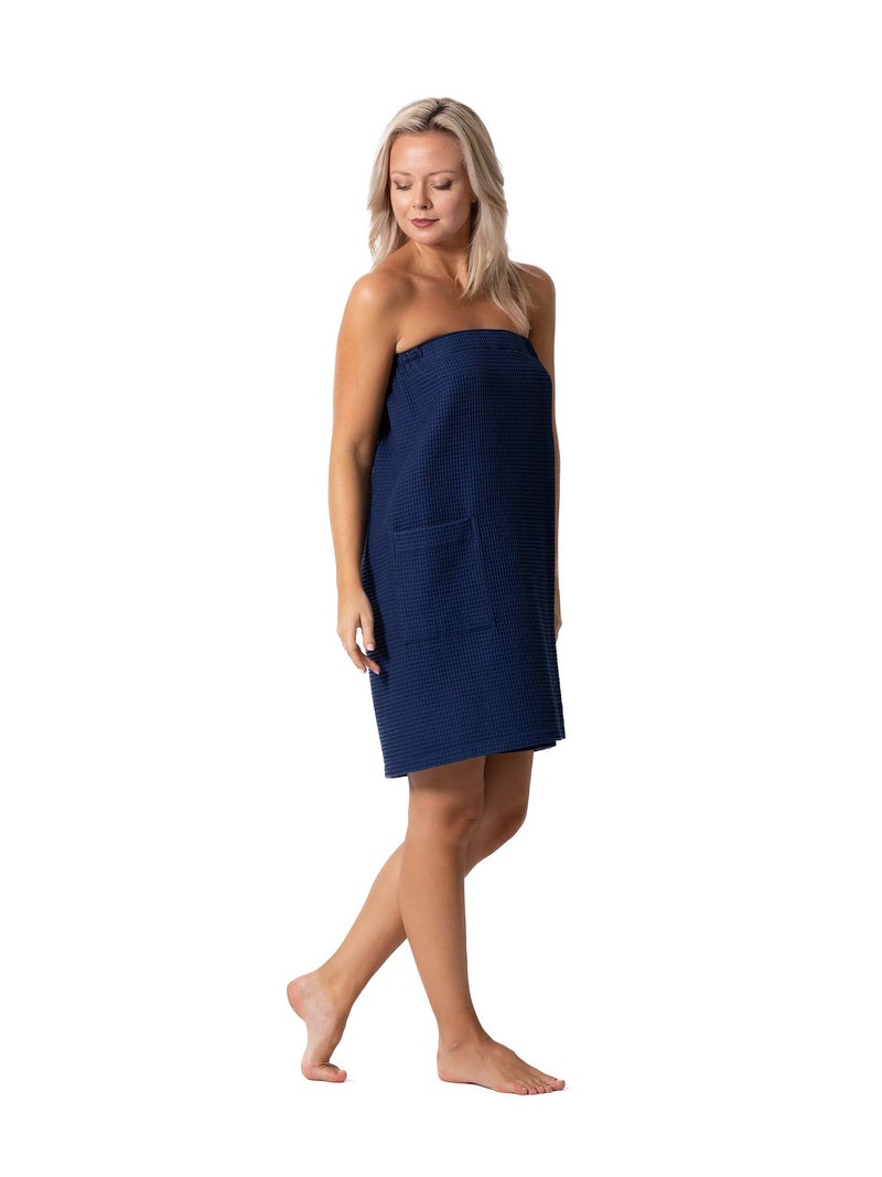 Robe Direct Quick Dry, Lightweight Waffle Spa/Bath Wrap with Adjustable Closure & Elastic Top (Navy, Large-X-Large) - Image 2